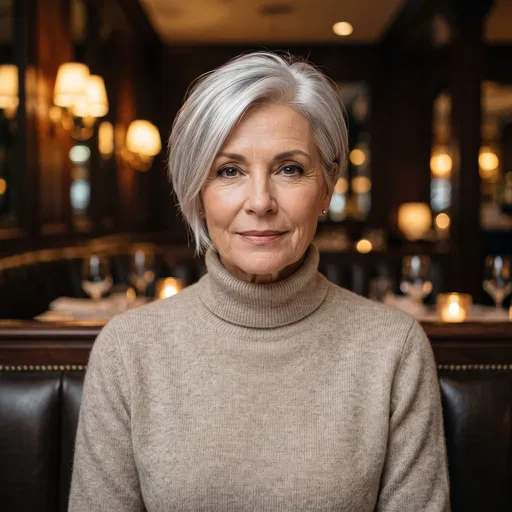 Mature Woman With Silver Pixie Cut
