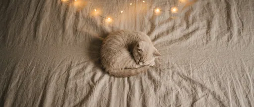 Cream Kitten Sleeping on Linen Bed