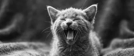 Black and White Kitten Yawning Close-Up