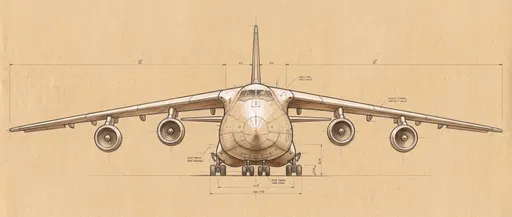 Technical Pencil Drawing of Cargo Airplane