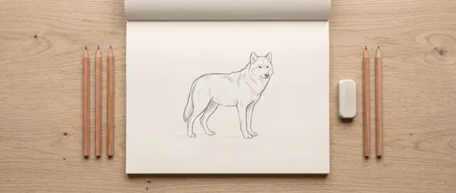 Simple Wolf Sketch on Drawing Pad