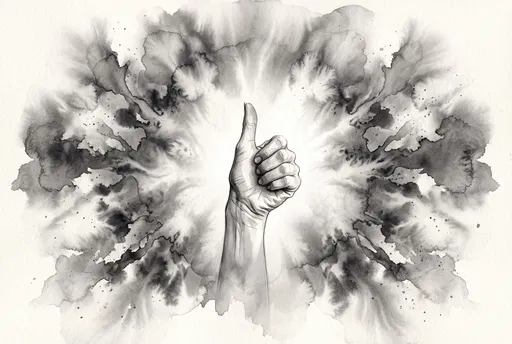 Monochrome Watercolor Thumbs Up Hand Illustration