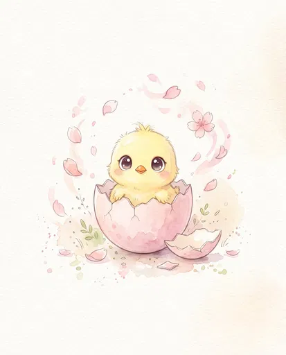 Watercolor Anime Chick in Pink Eggshell