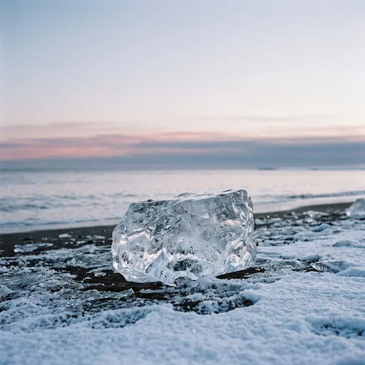Glacial Ice on Snowy Black Beach