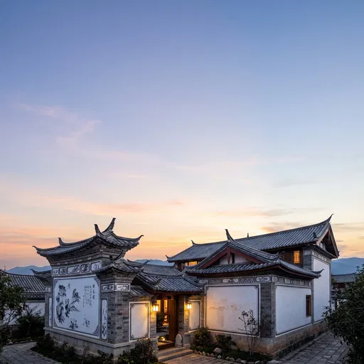 Traditional Yunnan Bai Courtyard House at Twilight