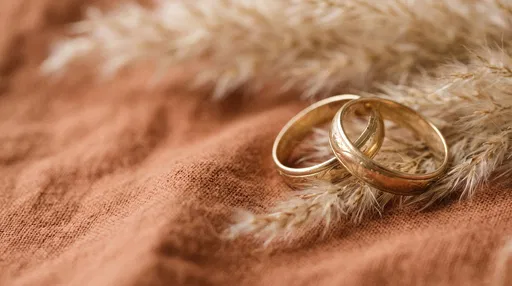 Vintage Gold Wedding Bands on Terracotta Linen