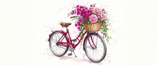 Watercolor Vintage Red Bicycle With Flowers