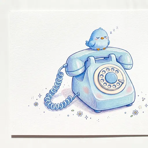 Sleeping Bluebird on Pastel Rotary Telephone