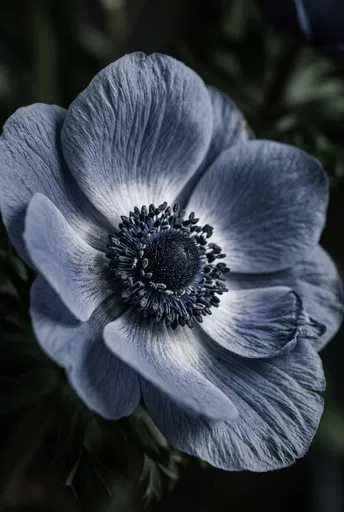 Dusty Blue Anemone Macro Portrait