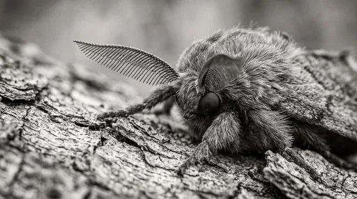 Monochrome Macro of Moth on Bark