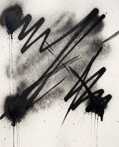 Black Aerosol Paint Abstract on Paper