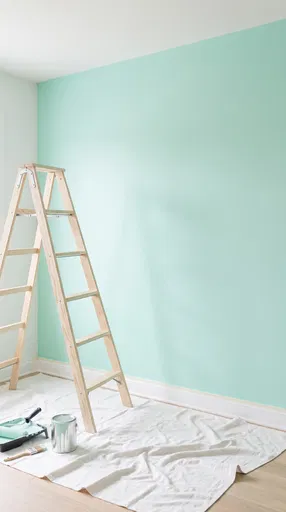 Mint Green Wall Renovation With Wooden Ladder
