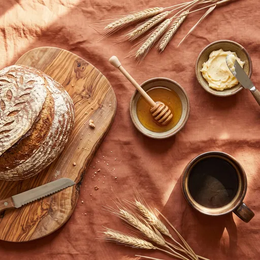 Artisan Sourdough Bread and Coffee Flat Lay