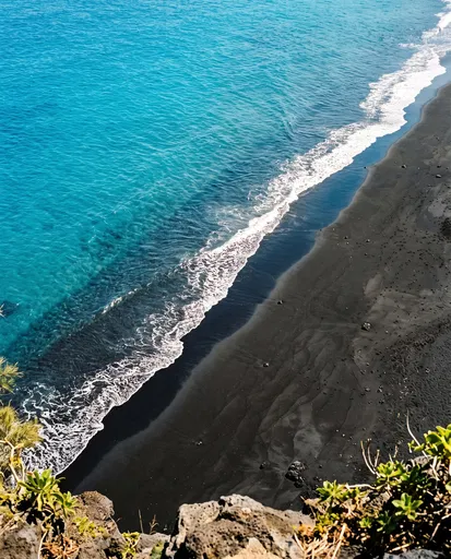 Turquoise Ocean Meeting Black Sand Beach