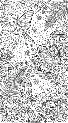 Nocturnal Forest Coloring Page With Frog