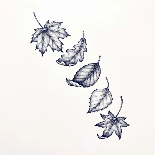 Stippled Ink Drawing of Falling Leaves