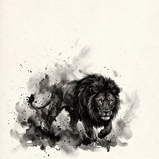 Black Ink Watercolor Stalking Lion Illustration
