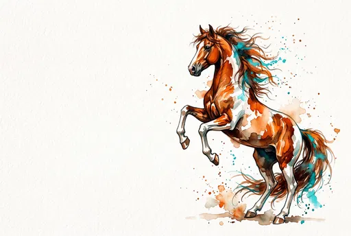 Watercolor Rearing Chestnut Paint Horse