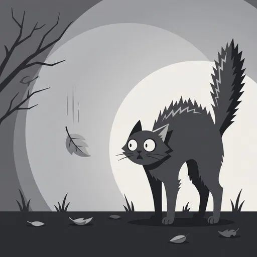 Startled Cat and Falling Leaf Illustration