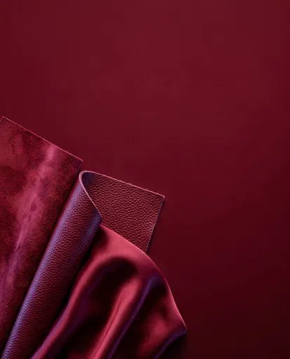 Crimson Suede Leather and Silk Swatches