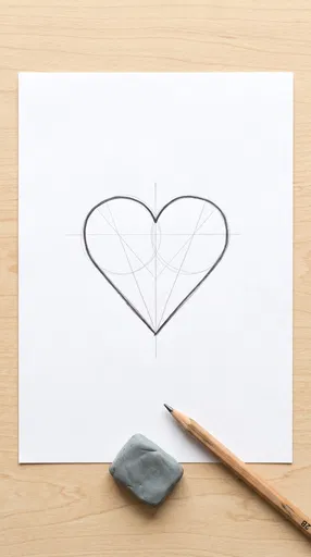 Pencil Heart Sketch with Construction Guidelines
