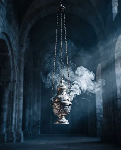 Hanging Silver Thurible With Incense Smoke