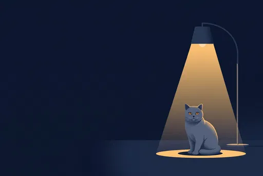 British Shorthair Cat Under Floor Lamp