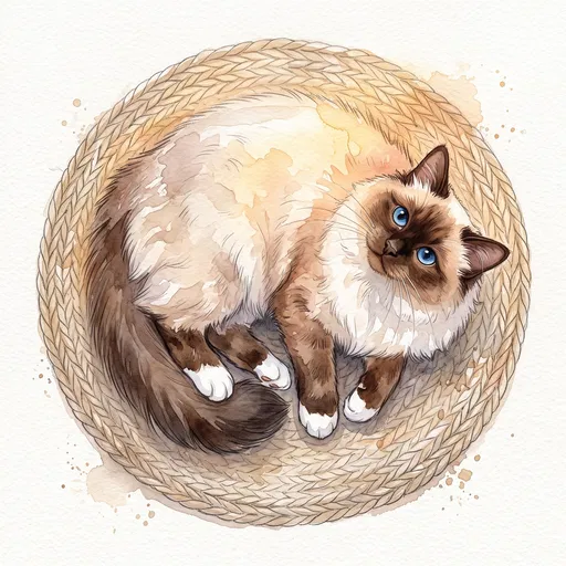 Watercolor Birman Cat on Woven Mat