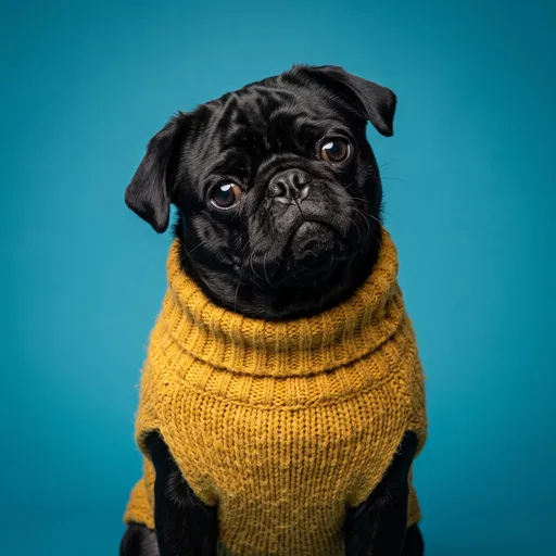 Black Pug in Yellow Knit Sweater