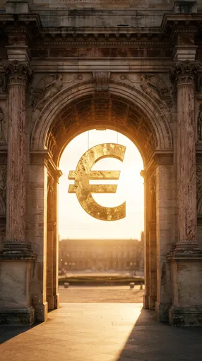 Golden Euro Symbol in Neoclassical Archway