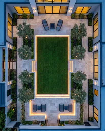 Overhead View of Modern Courtyard Garden