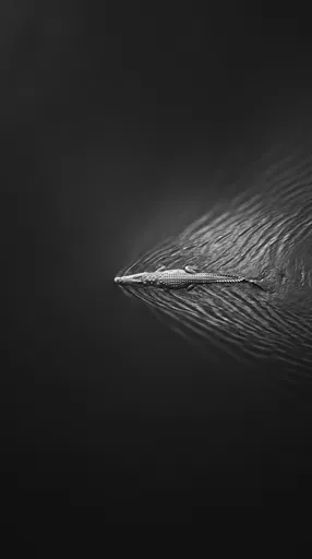 Aerial Monochrome Crocodile Swimming in Dark Water
