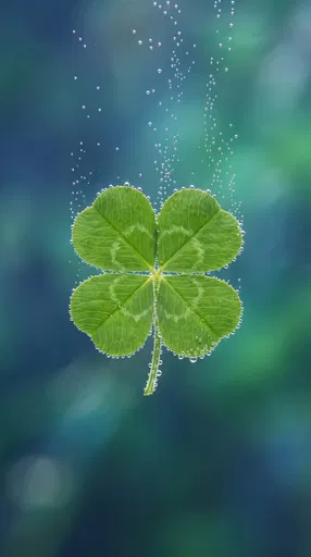 Four-Leaf Clover Underwater With Rising Bubbles