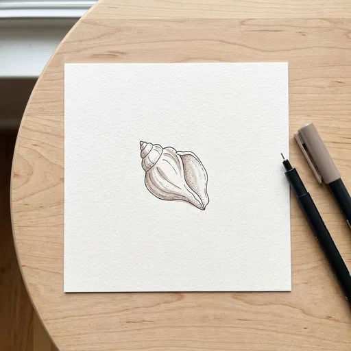 Simple Seashell Fineliner Drawing on Paper