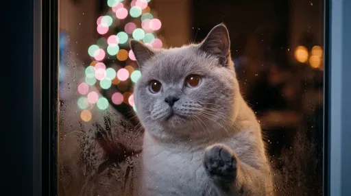 British Shorthair Cat Looking Through Window