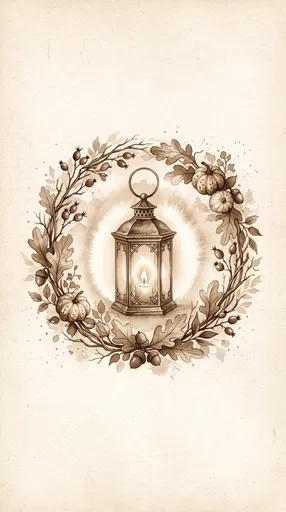 Sepia Watercolor Lantern in Autumn Wreath