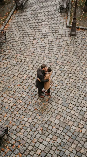 Overhead View of Couple Kissing in Autumn
