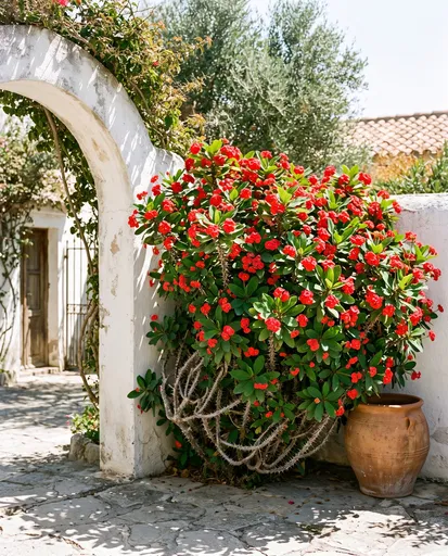 Red Crown of Thorns in Courtyard