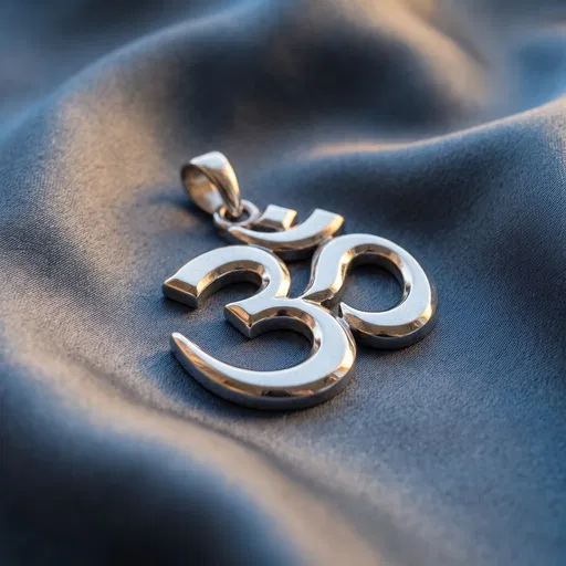 Silver Om Pendant on Blue Silk