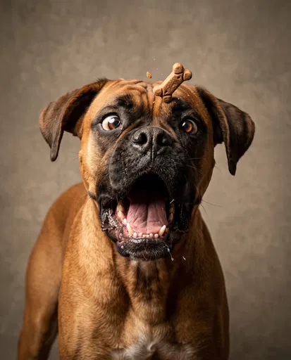 Boxer Dog Failing to Catch Biscuit