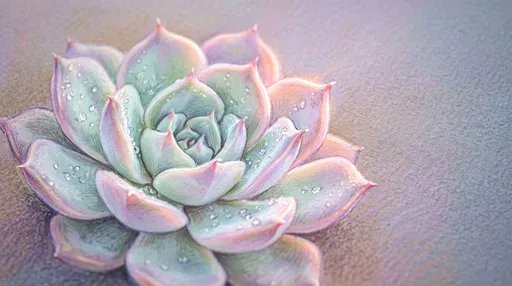 Pastel Drawing of Dewy Echeveria Succulent