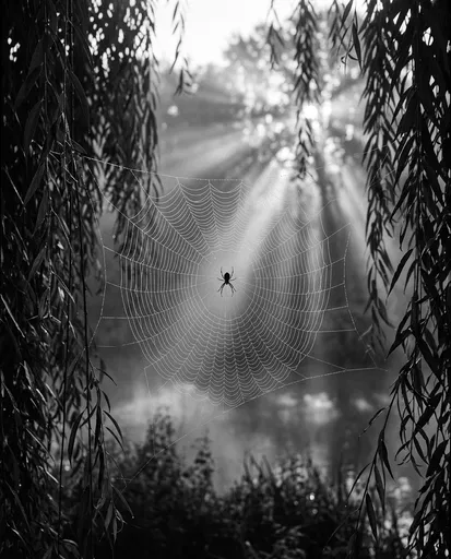 Monochrome Spider Web in Willow Tree