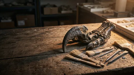 Fossilized Dinosaur Claw on Workbench