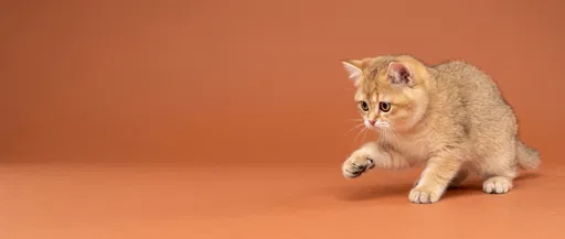 Golden Kitten Stepping on Terracotta Background