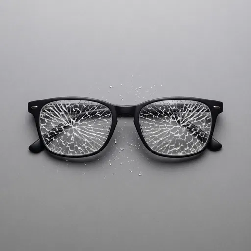 Shattered Black Eyeglasses on Gray Surface
