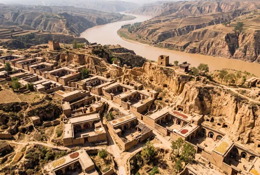 Aerial View of Traditional Yellow River Village