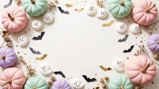 Pastel Halloween Pumpkins and Ghosts Flat Lay