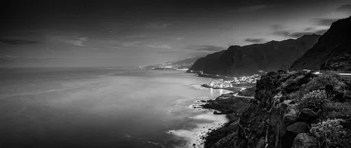 Monochrome Tenerife Coastline at Night