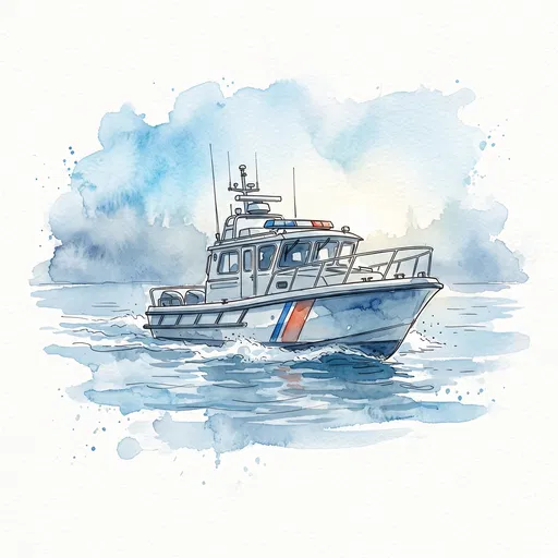 Watercolor Police Patrol Boat Illustration