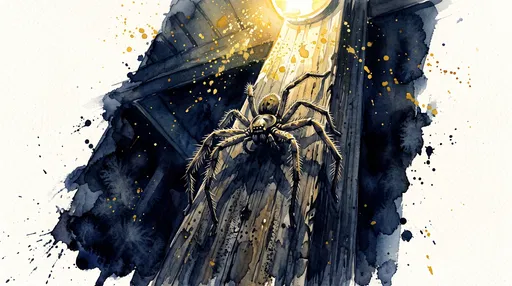 Watercolor Spider Under Warm Porch Light